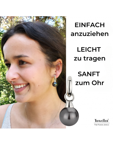Traveller Ohrclip - Hänger - Silberfarben - Perel - 14mm - Schwarz - Platiniert - 35x15mm - 114247