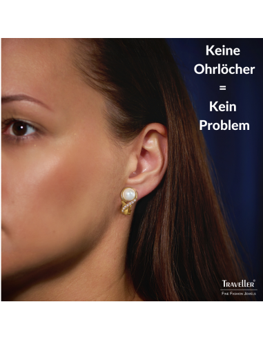Traveller Ohrclips - Vergoldet - Perle - 10mm - Weiß - Kristalle - 21x13 mm