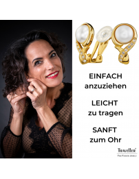 Traveller Ohrclips - Vergoldet - Perle - 10mm - Weiß - Kristalle - 21x13 mm