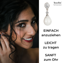 Traveller Ohrclips - Hänger - Tropfen Perle - 15x12 mm - Weiß - Preciosa Kristalle - Platiniert - 32x12 mm - 110680