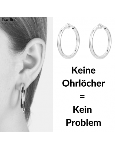Traveller Ohrclips - Creolen - Platiniert - Silberfarbe - 33 mm - 155051