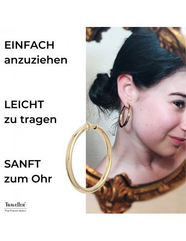 Traveller Ohrclips - Creolen - Goldfarbe - 45 mm - 22kt Vergoldet - 155052