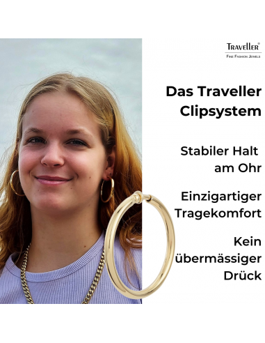 Traveller Ohrclips - Creolen - Goldfarbe - 45 mm - 22kt Vergoldet - 155052
