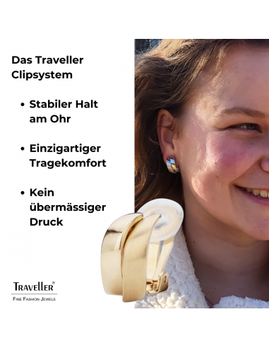 Traveller Ohrclip - 22kt Vergoldet - matt/ glänzend - Goldfarbe - Gewellt - 18x9 mm - 155100
