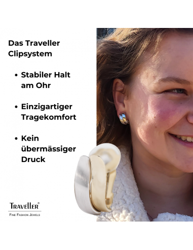 Traveller Ohrclips - Platiniert & 22kt vergoldet - Bicolor - Matt & glänzend- 18x9mm - 155102
