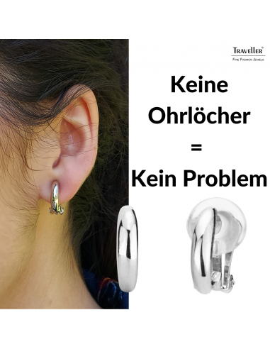 Traveller Ohrclips - Platiniert - Halb Creolen - Silberfarbe - 14x4 mm - 156795