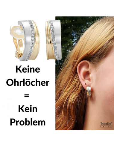 Traveller Ohrclips - Bicolor - Preciosa Kristalle - Matt/ Glanz - 22kt Vergoldet & Platiniert - 22x8 mm - 156959