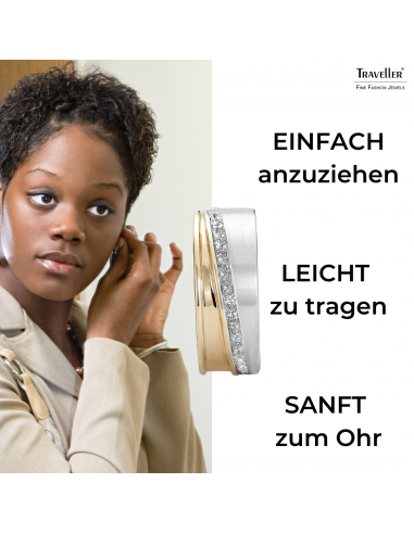 Traveller Ohrclips - Bicolor - Preciosa Kristalle - Matt/ Glanz - 22kt Vergoldet & Platiniert - 22x8 mm - 156959