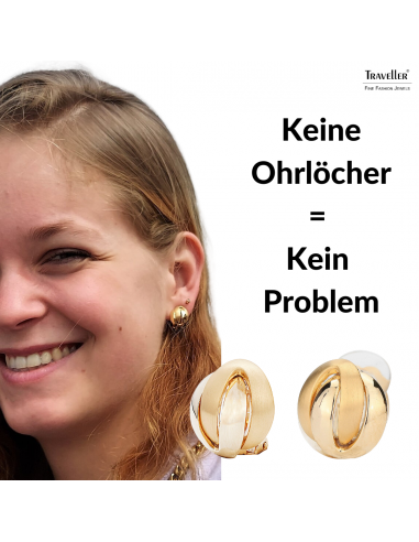 Traveller Ohrclip - 22kt Vergoldet - Matt/ glanz - Knopf - Goldfarbe - 15 mm - 157159