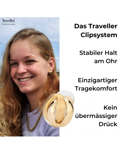 Traveller Ohrclip - 22kt Vergoldet - Matt/ glanz - Knopf - Goldfarbe - 15 mm - 157159
