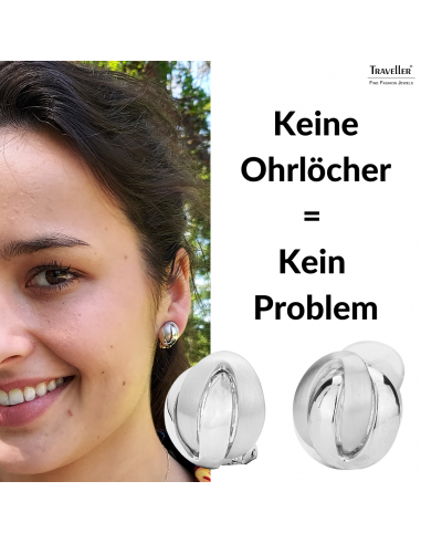 Traveller Ohrclips - Platiniert - Matt/ glanz - Knopf - Silberfarbe - 15 mm - 157160