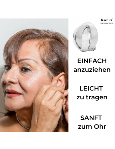 Traveller Ohrclips - Platiniert - Matt/ glanz - Knopf - Silberfarbe - 15 mm - 157160