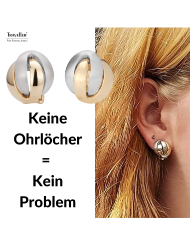 Traveller Ohrclips - 22kt Vergoldet & Platiniert - Matt/glänzend - Knopf - Bicolor - 15 mm - 157161