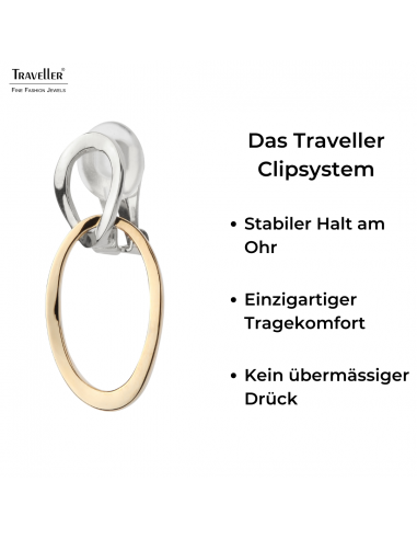 Traveller Ohrclips - Hänger - 22kt Vergoldet & Platiniert - Doppeloval - Bicolor - 33x14 mm - 157232